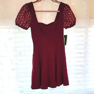 City Triangles Jr. Girl Mini Deep Ruby Dress With Short Lace Sleeves, S: 3 NWT